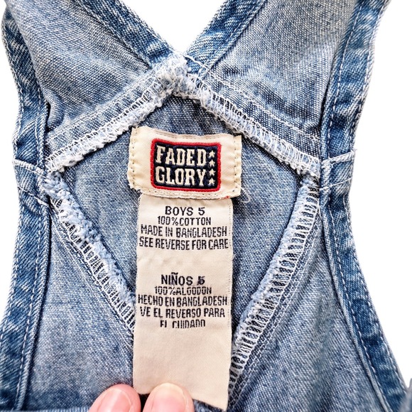 Faded Glory Kids Boys Denim Shortall Overalls Size 5 Blue Cotton Y2K Vintage - Picture 3 of 5